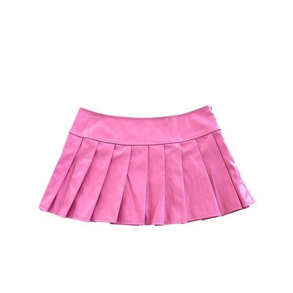 Women Pink Faux Leather Pleated Mini Skirts Size L - NWOT - Picture 2 of 8